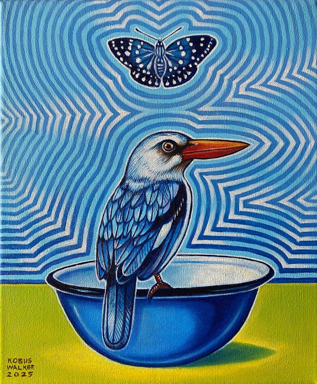 Kingfisher with enamel bowl