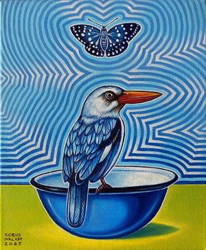 Kingfisher with enamel bowl