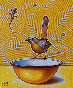 Robin with enamel bowl