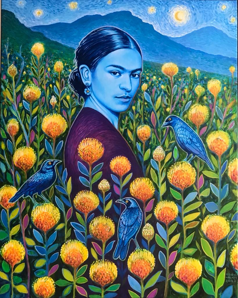 Frida with Starlings and pincushion Proteas